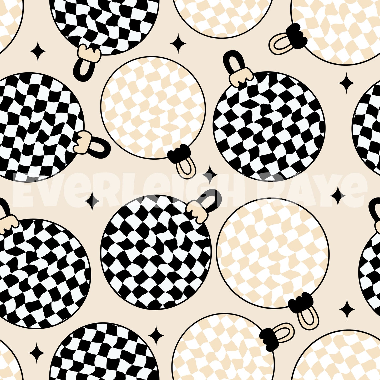 Black/Cream checkered ornaments