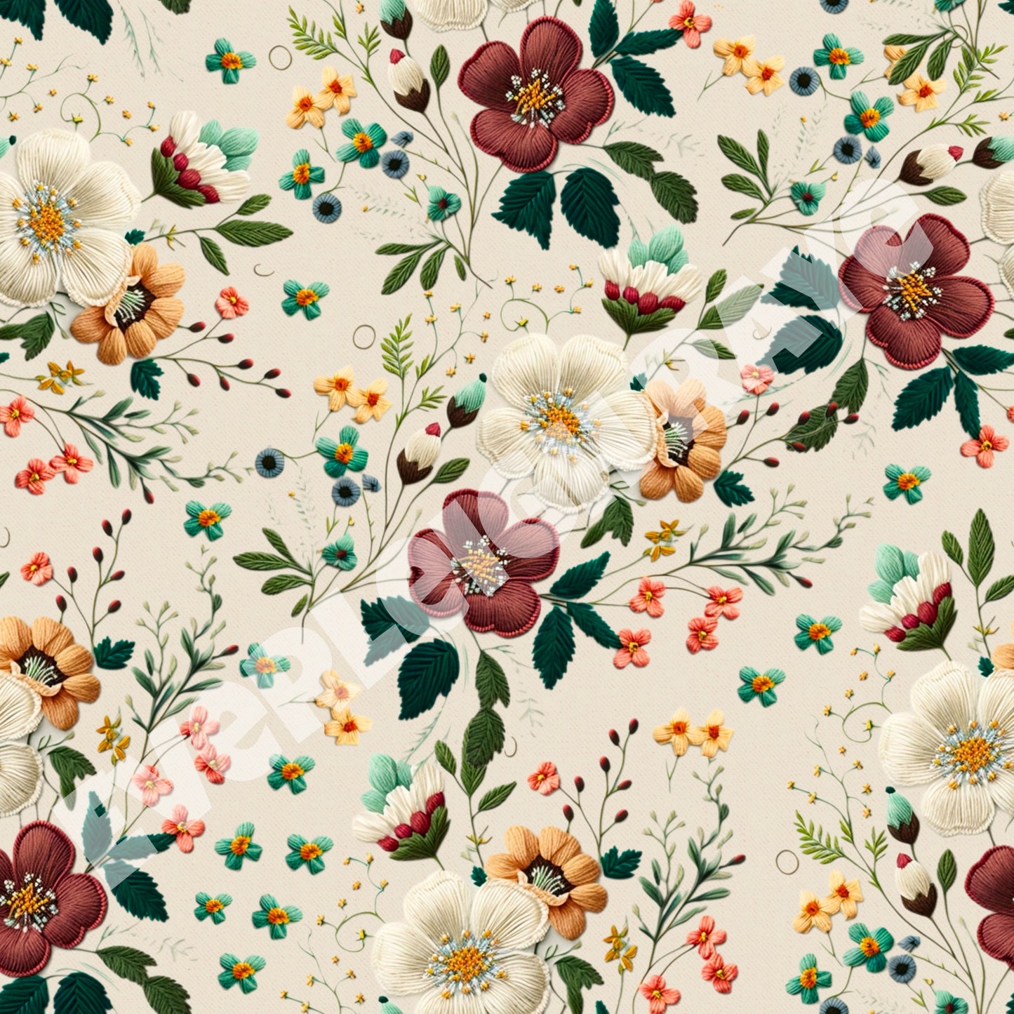 Cream floral embroidery