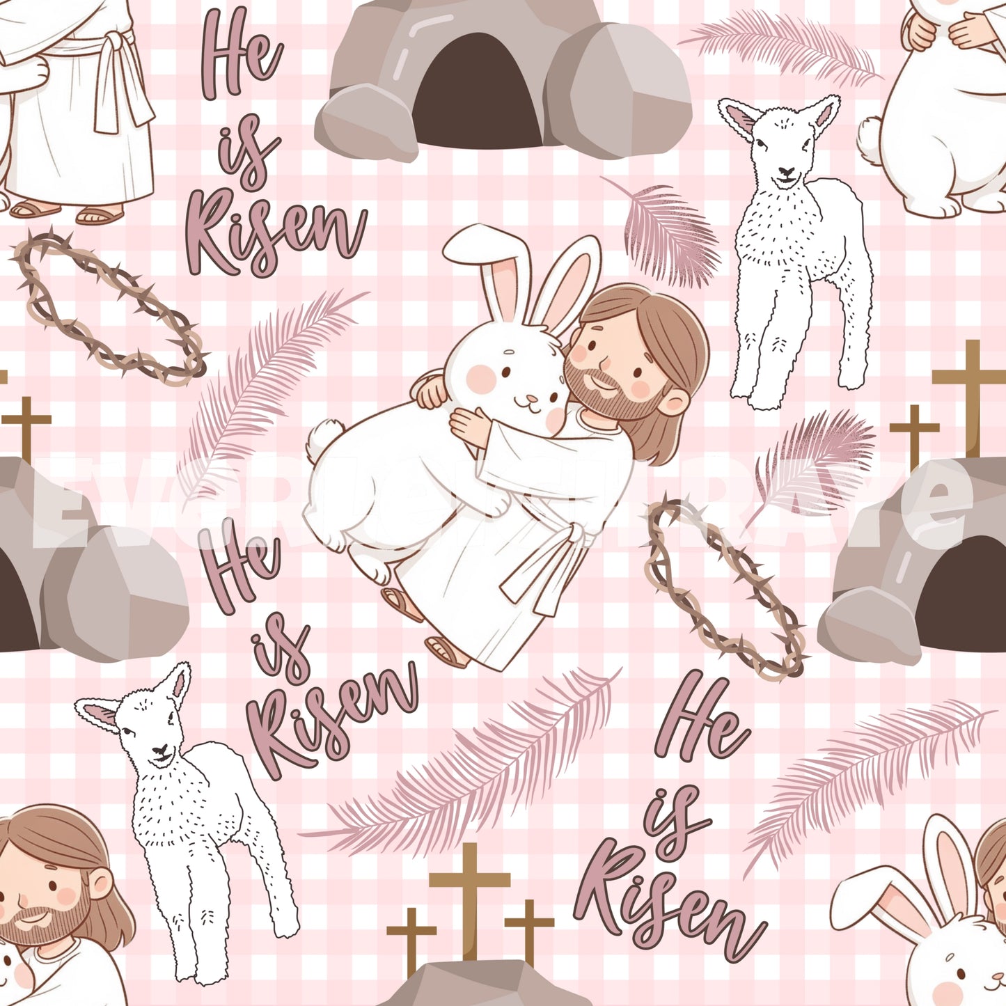 He is Risen gingham pink