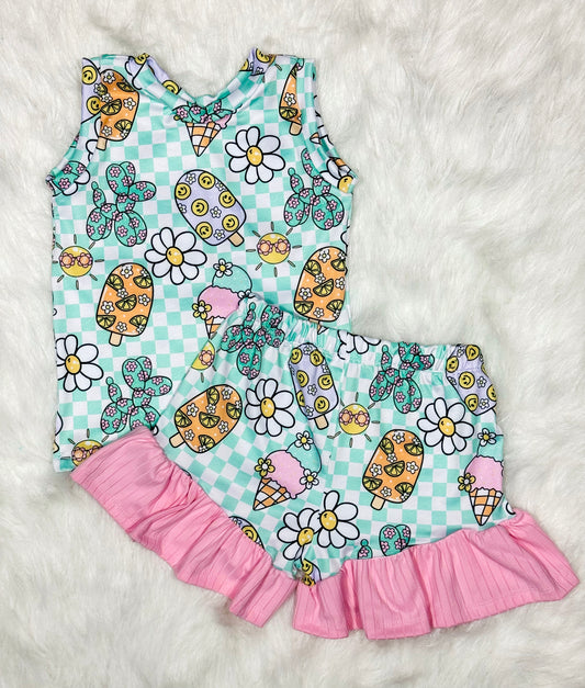 2T Basic Tank & Ruffle Shorts