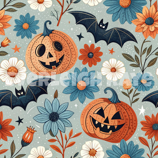 Floral pumpkins & bats