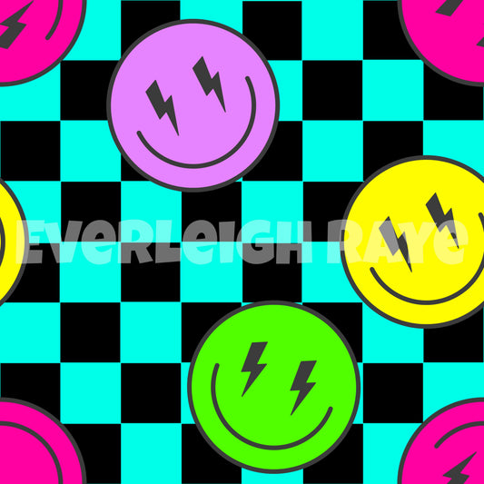 Neon checkered smileys