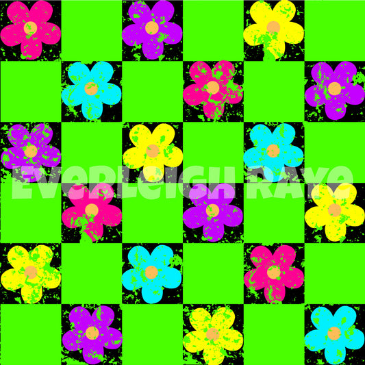 Neon floral checkers