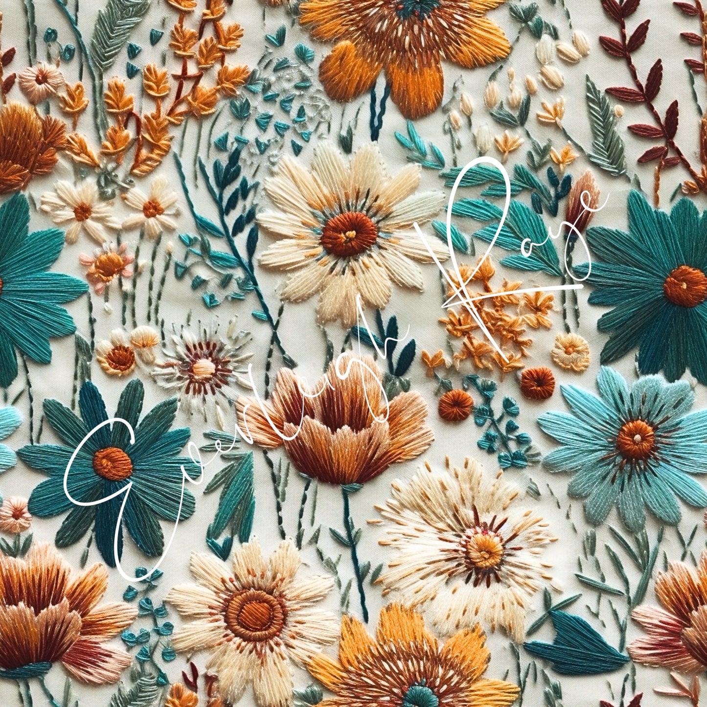 RUST & TEAL EMBROIDERY ROSES