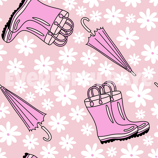 Rain boots and umbrellas