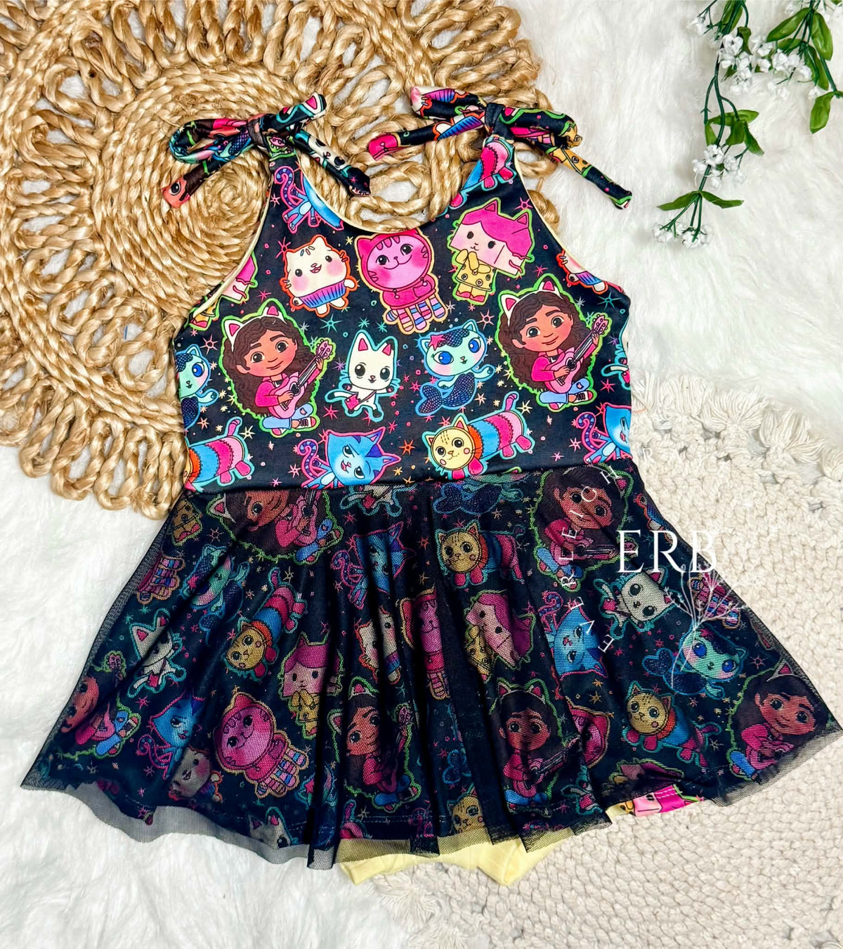 4T Tie Brielle Romper + Mesh Overlay