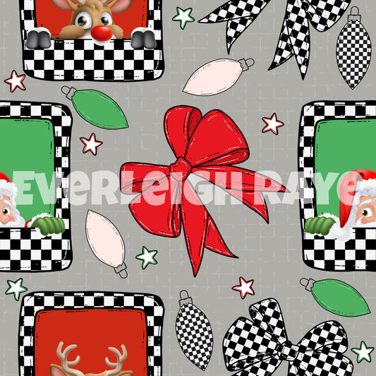 Checkered santa bow